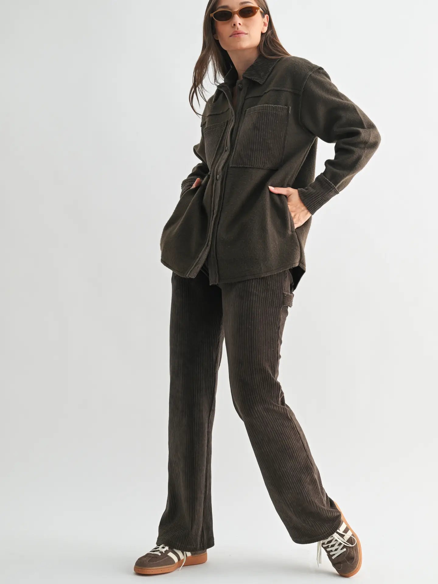 Chocolate Olive Cord Mix Shacket