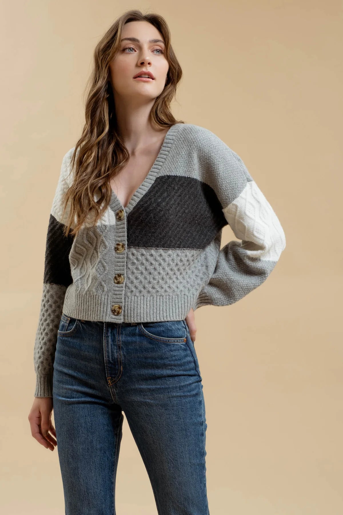 Patchwork Cable Knit Cardigan