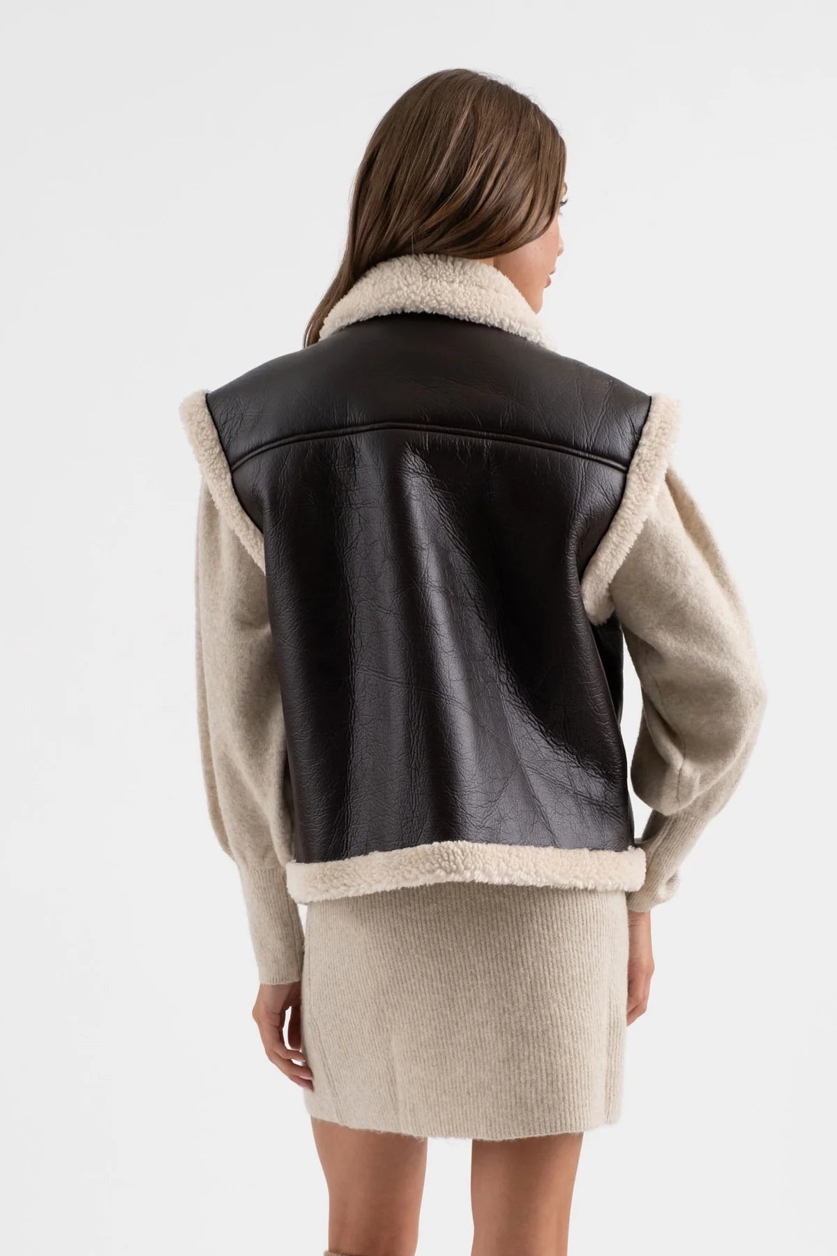 Choco Vegan Leather Shearling Vest