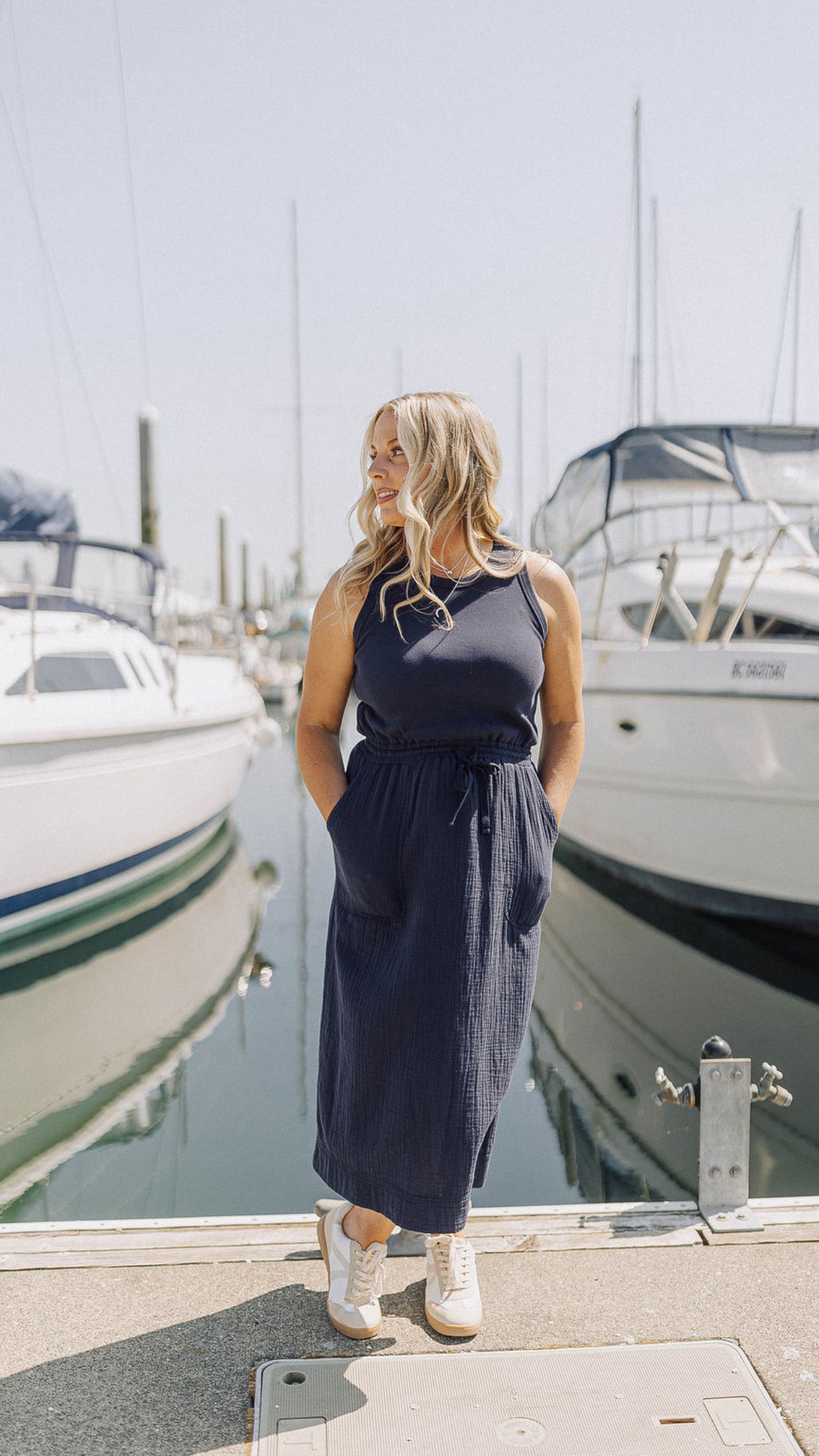 Navy Twofer Muslin Midi Dress