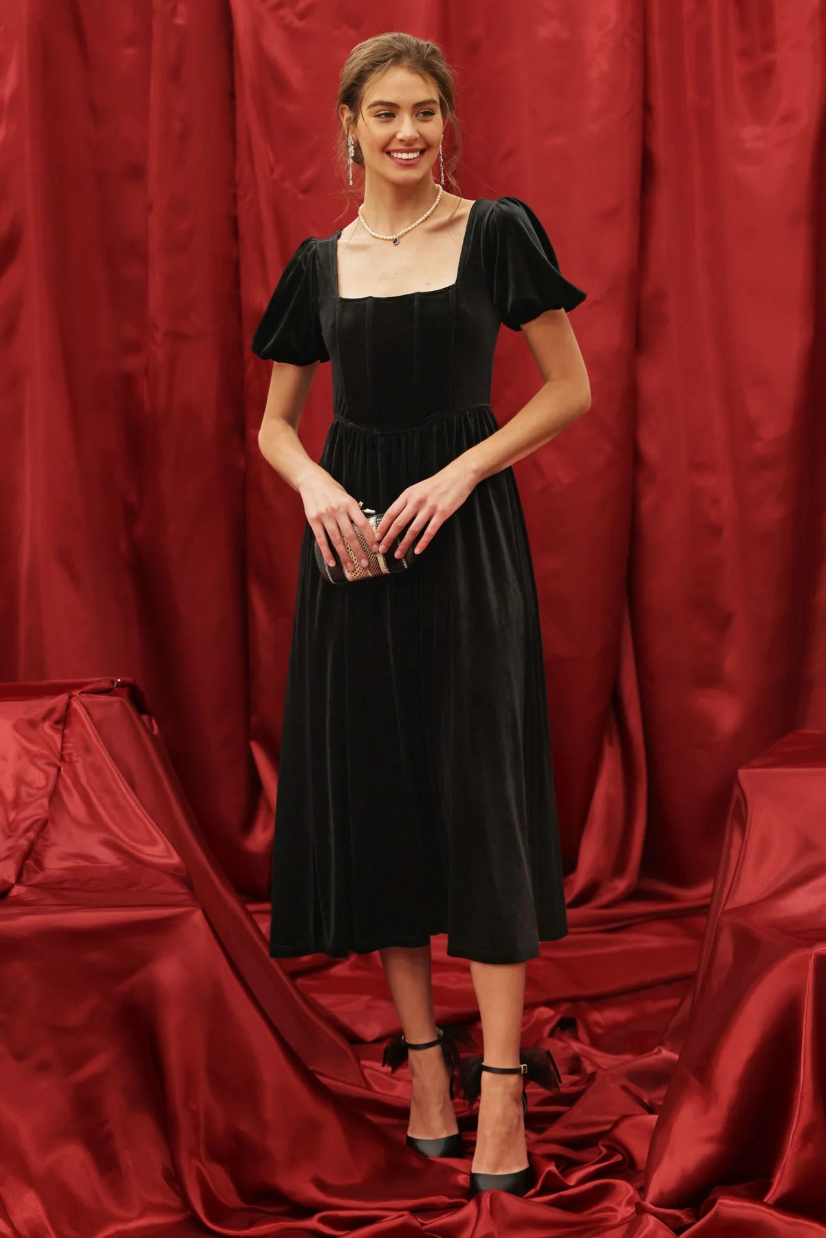 Velvet Corset Puff Sleeve Dress