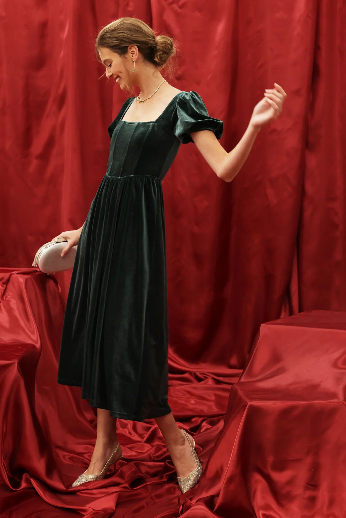 Velvet Corset Puff Sleeve Dress