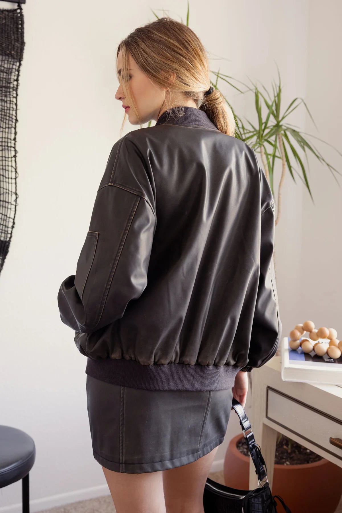 Brown Vegan Leather Aviator Jacket