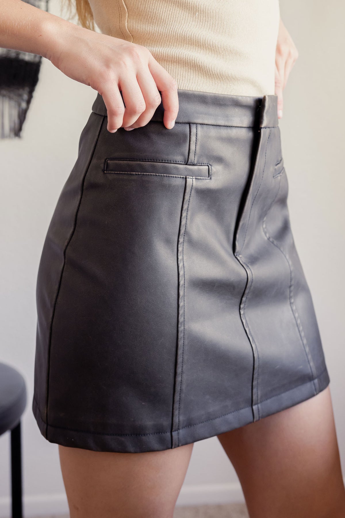 Brown Vegan Leather Mini Skirt