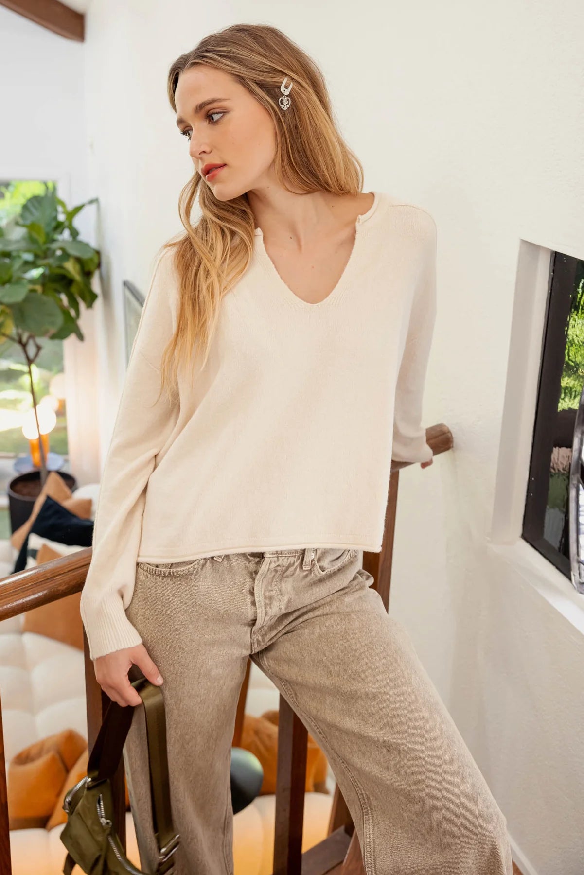 Oatmeal Exposed Seam Sweater