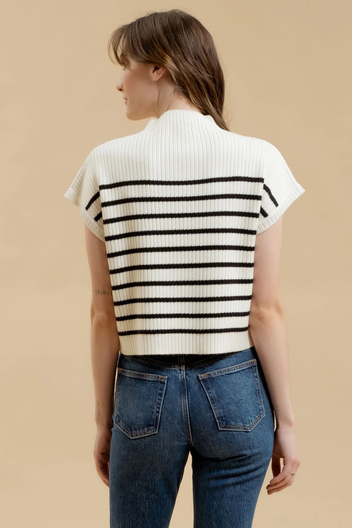 Cream Black Stripe Sweater Top