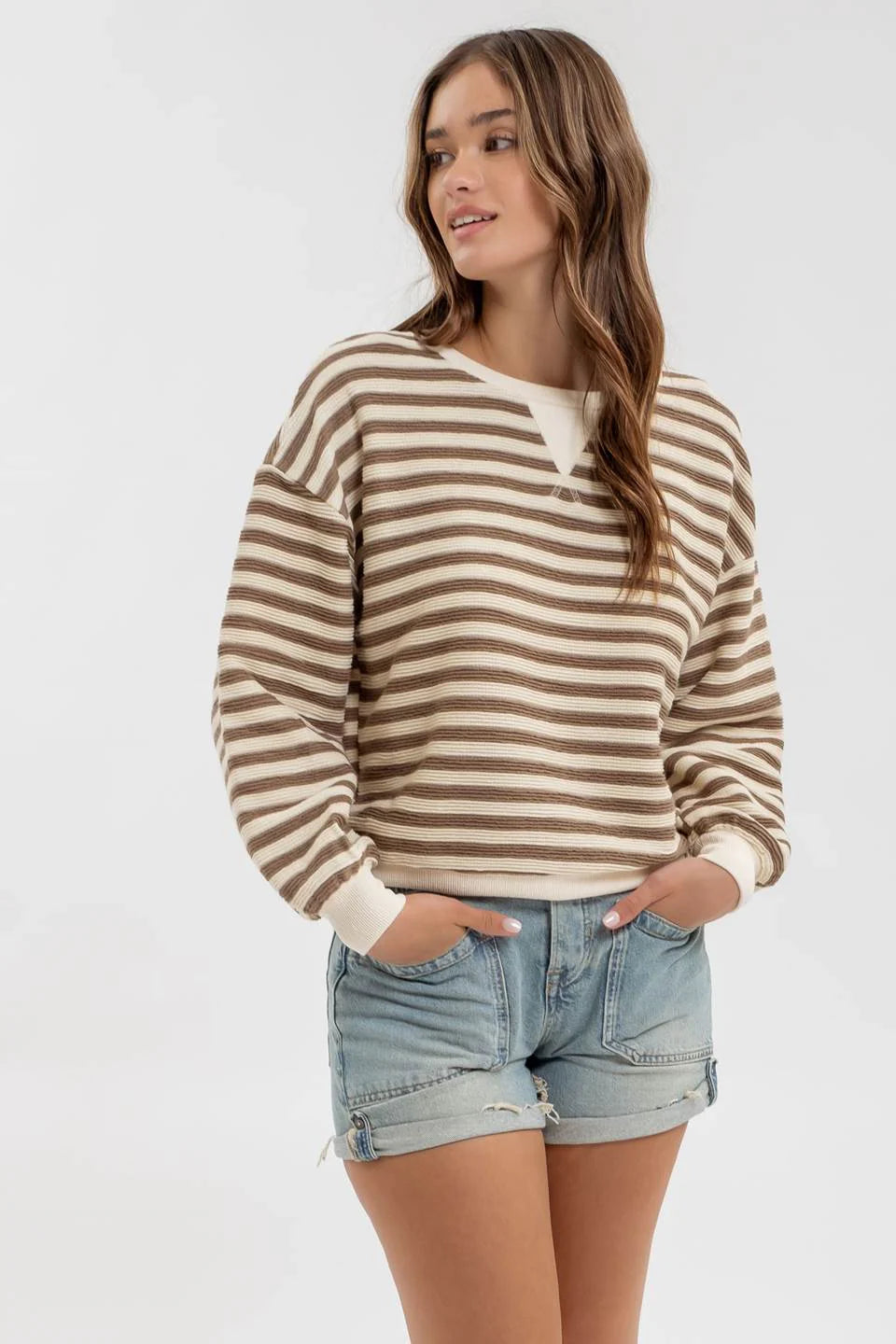 Mocha Stripe Rugby Sweatshirt