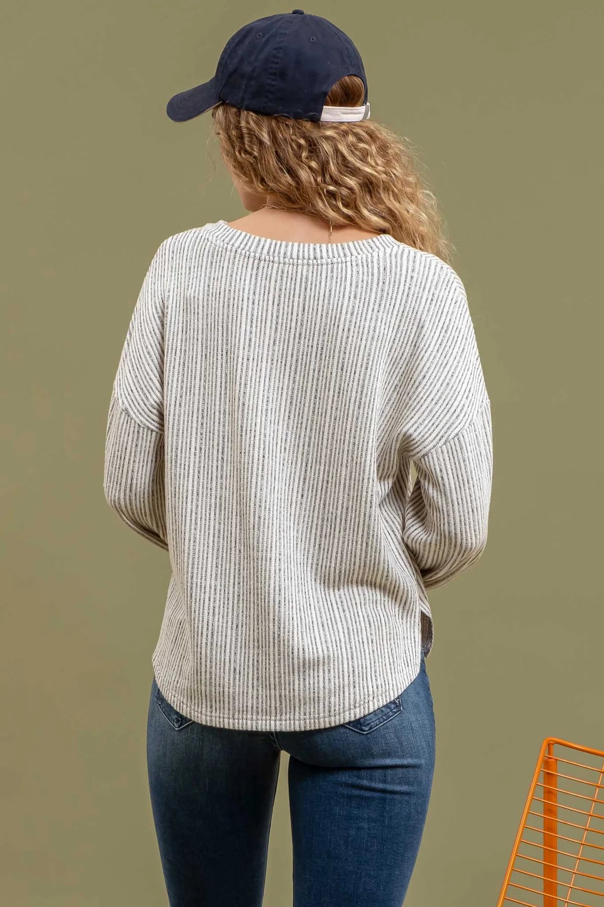 Oatmeal Knit Stripe Henley Top