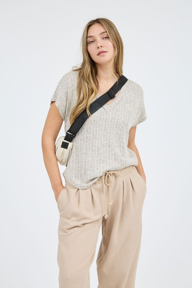 Marled Knit V-neck Sweater Top