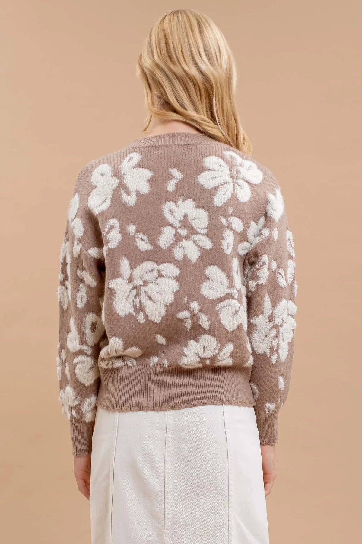 Mocha Floral Terry Knit Sweater