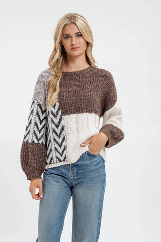 Taupe Cream Line Detail Sweater