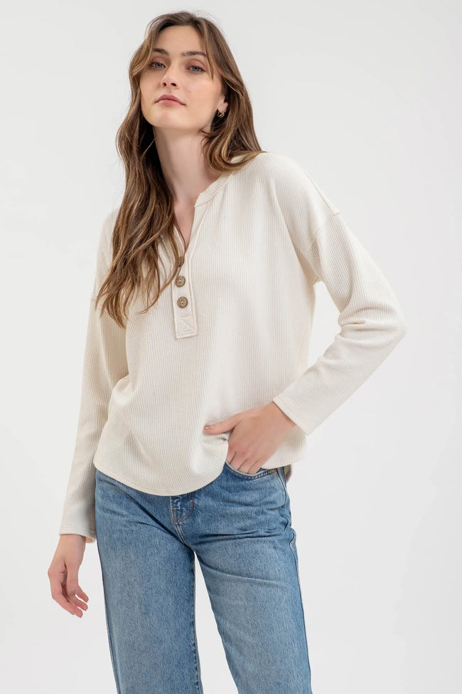 Cream Henley Ribbed Top