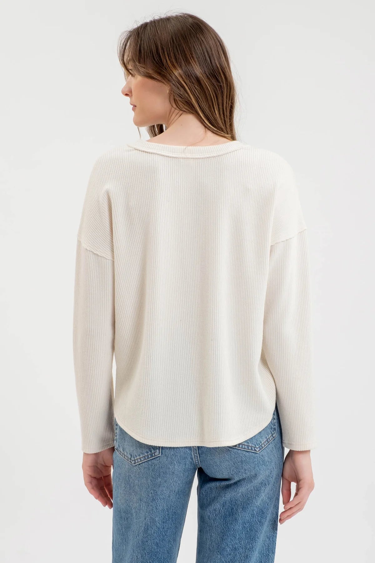 Cream Henley Ribbed Top