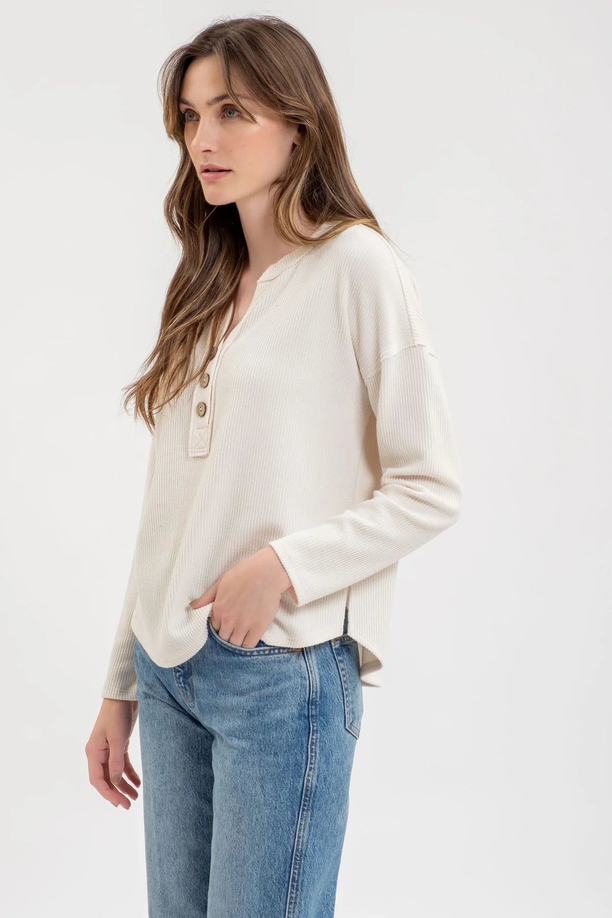 Cream Henley Ribbed Top