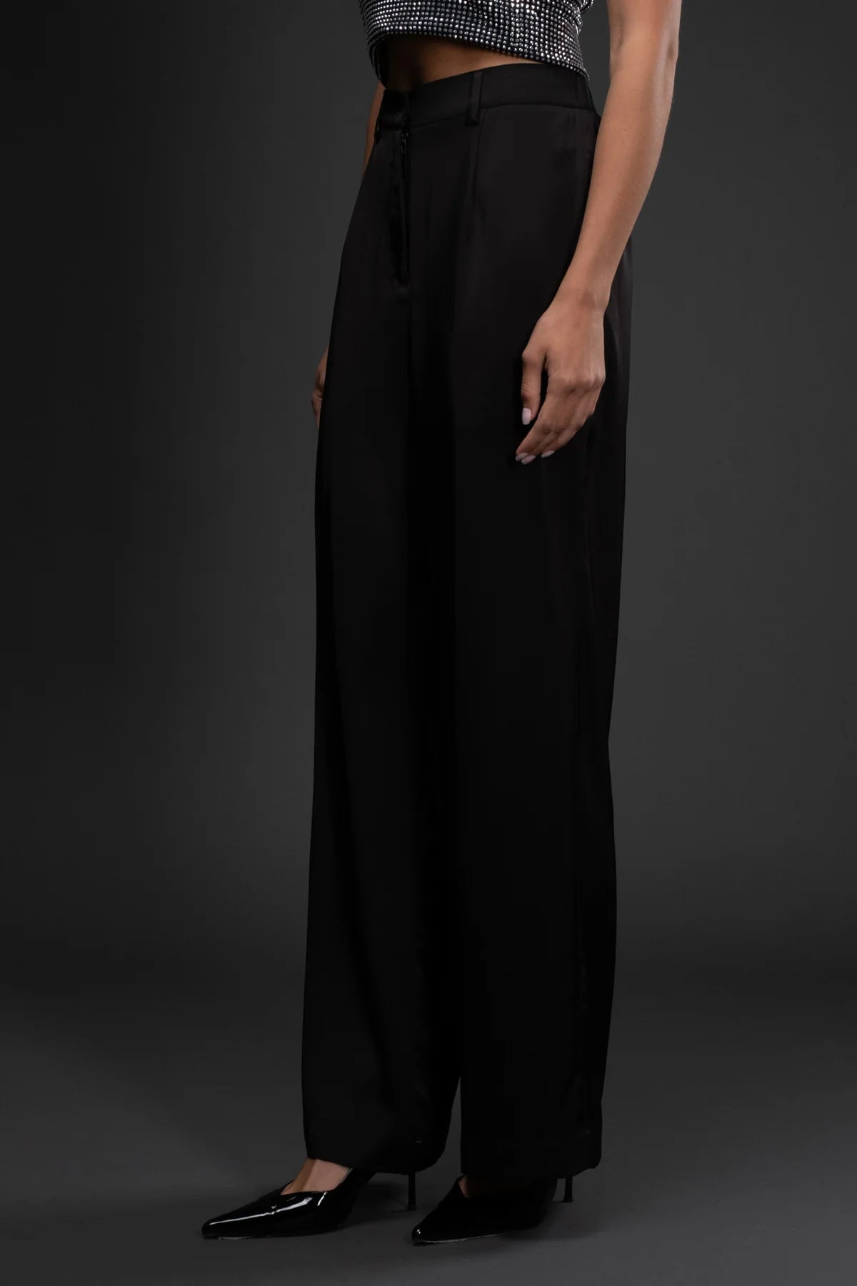 High Waist Wide Leg Satin Trousers