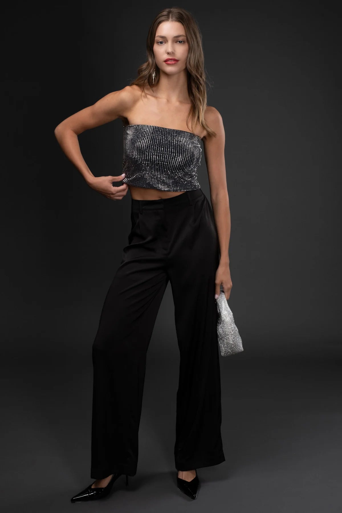 High Waist Wide Leg Satin Trousers