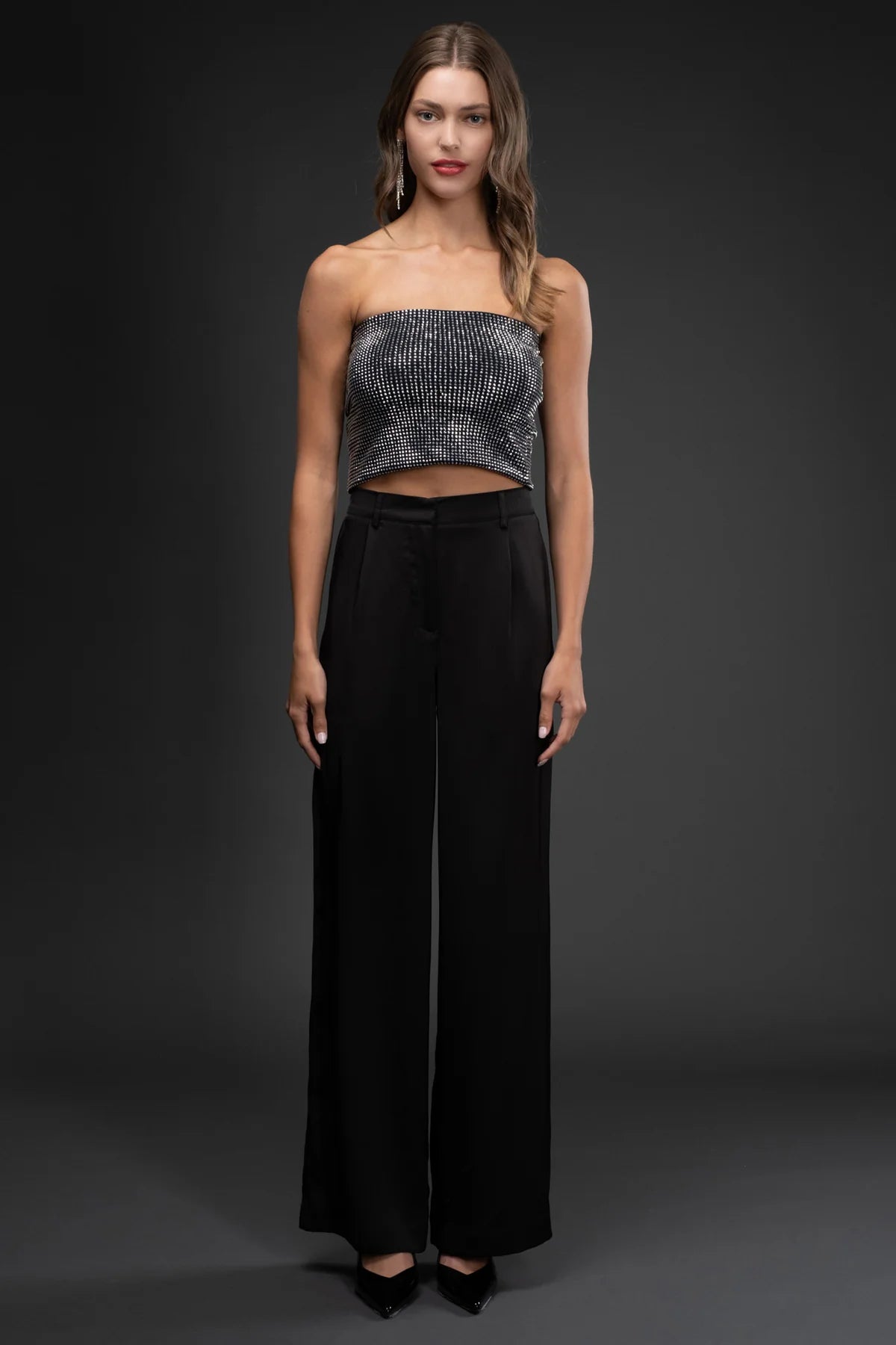 High Waist Wide Leg Satin Trousers