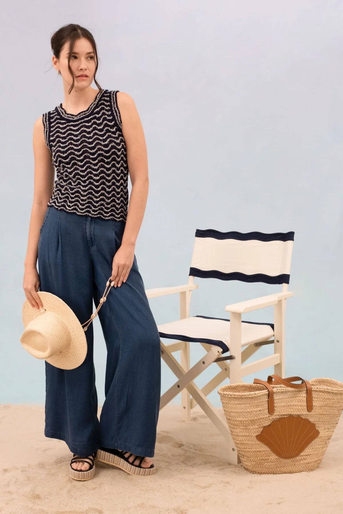 Navy Wavy Stripe Sleeveless Top