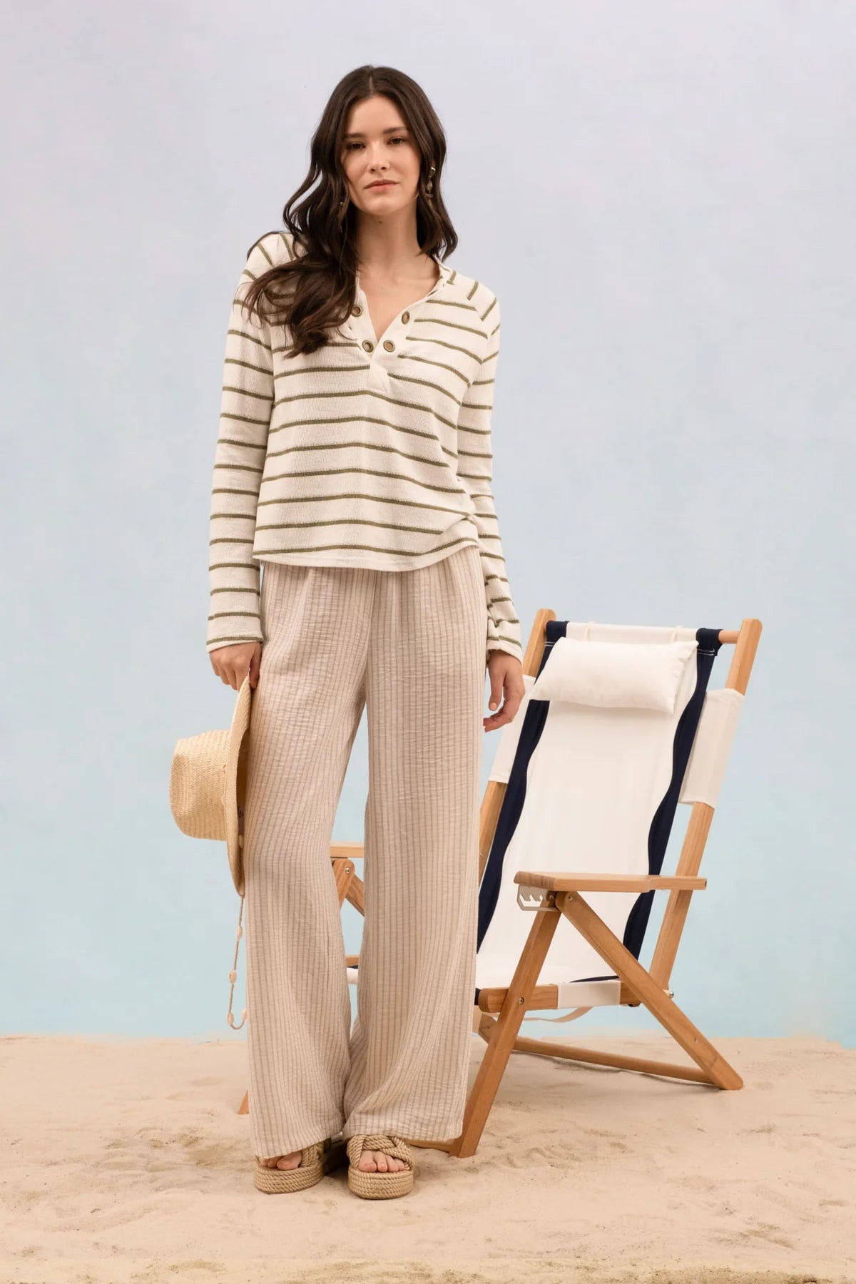 Olive Stripe Grommet Pullover