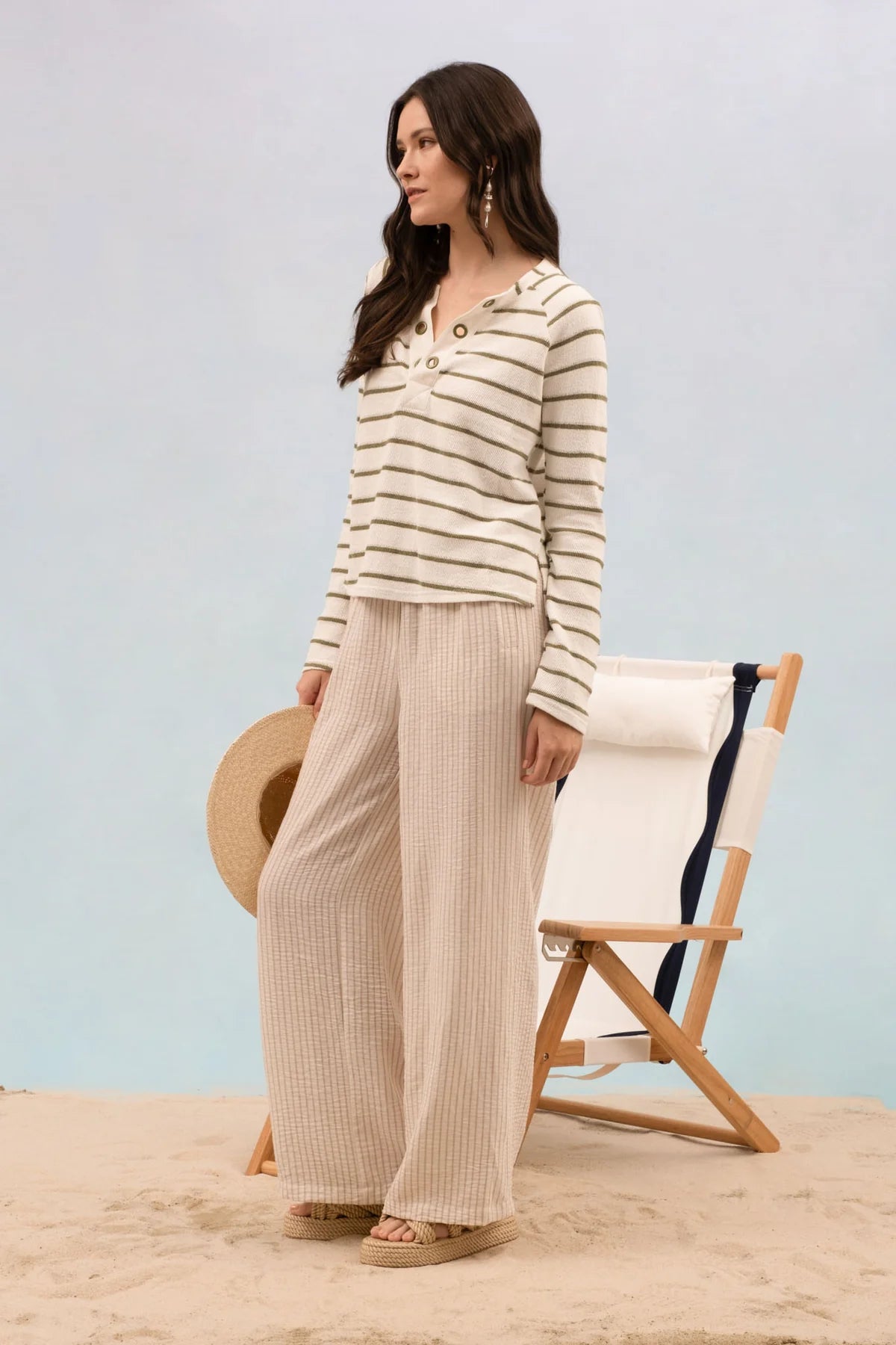 Olive Stripe Grommet Pullover