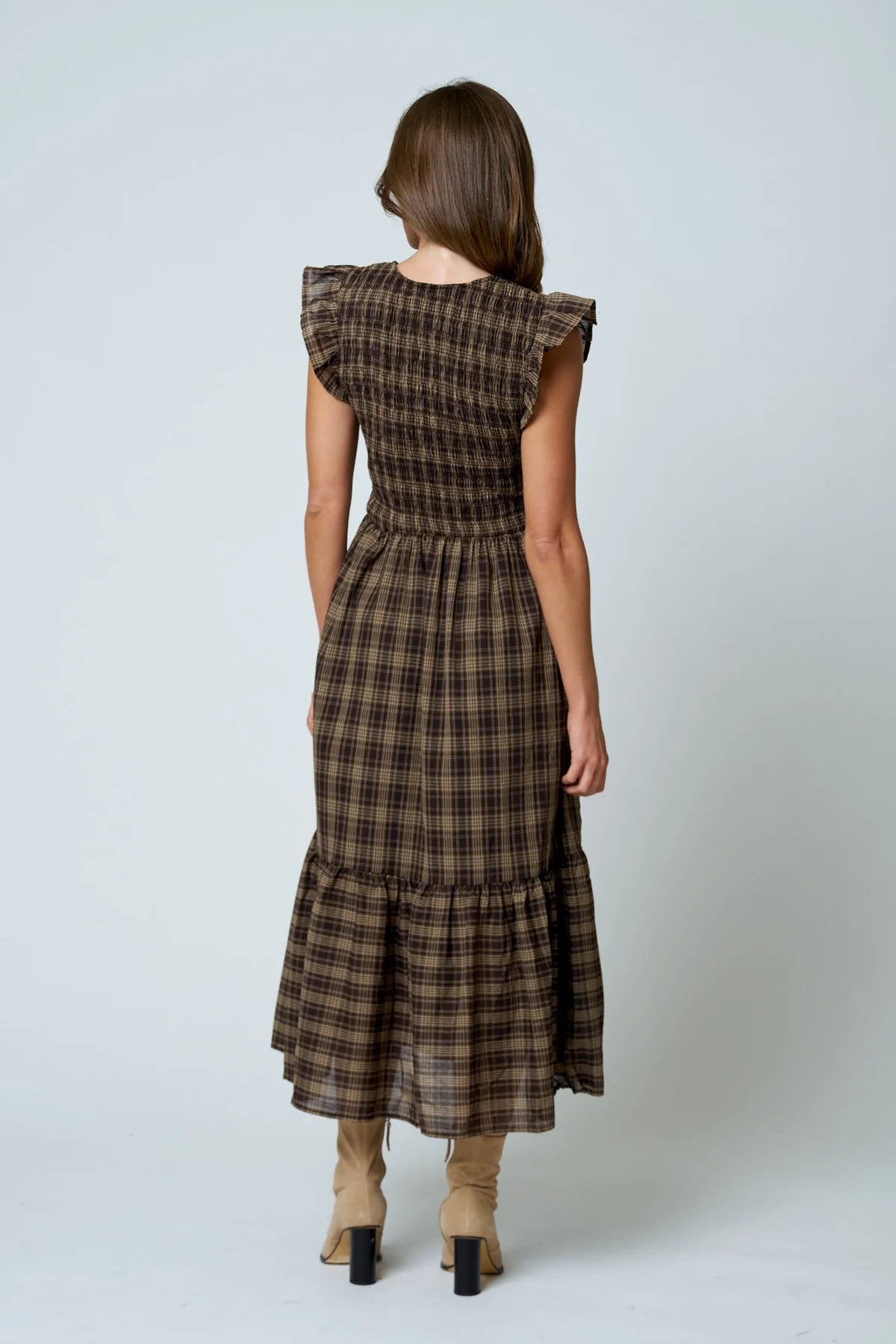 Chocolate Plaid Midi Dress