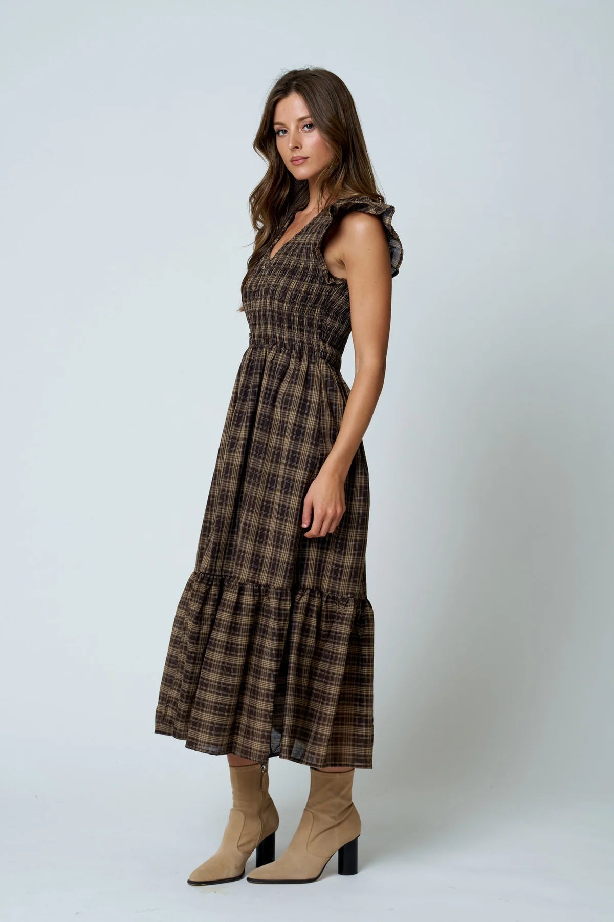 Chocolate Plaid Midi Dress