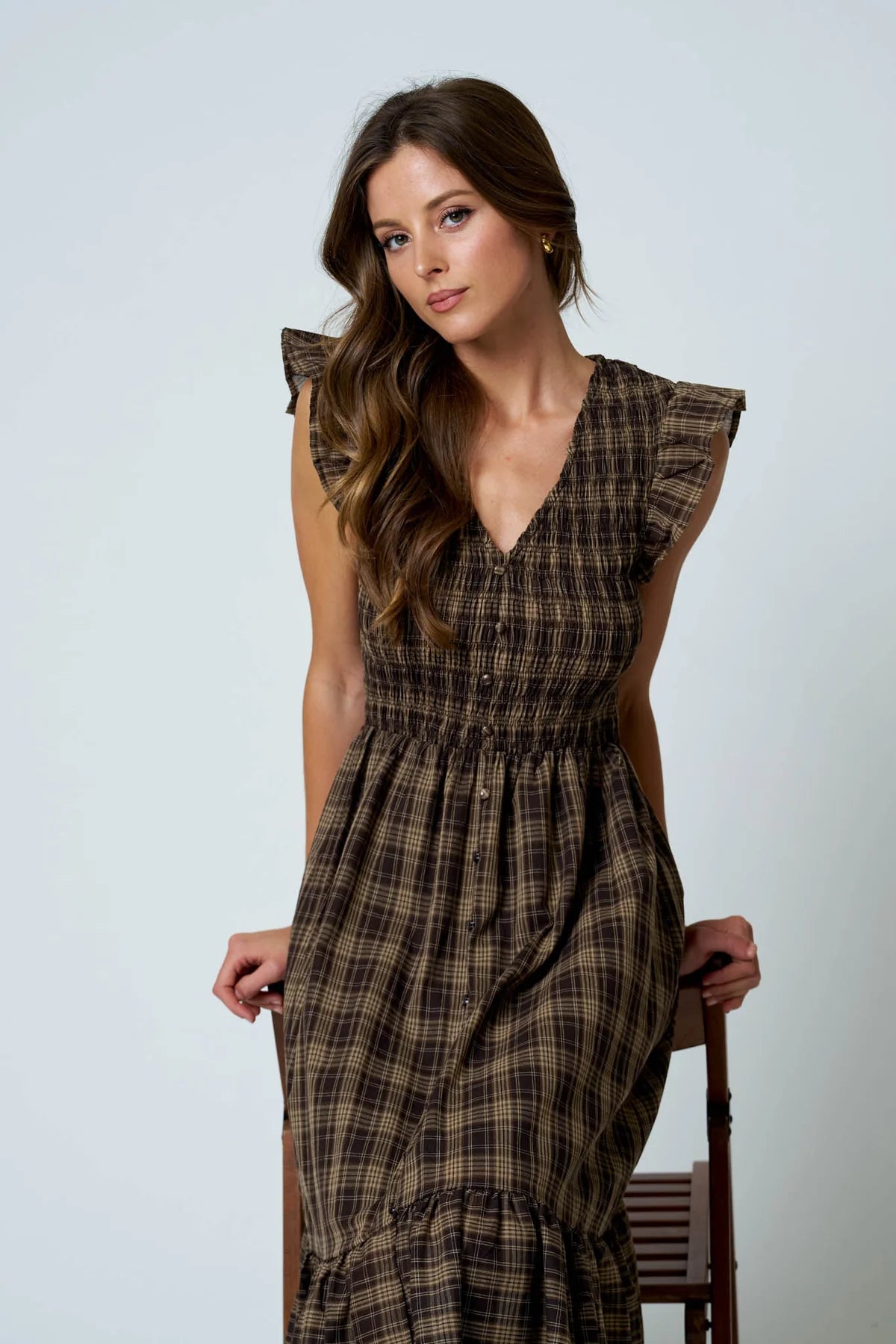 Chocolate Plaid Midi Dress