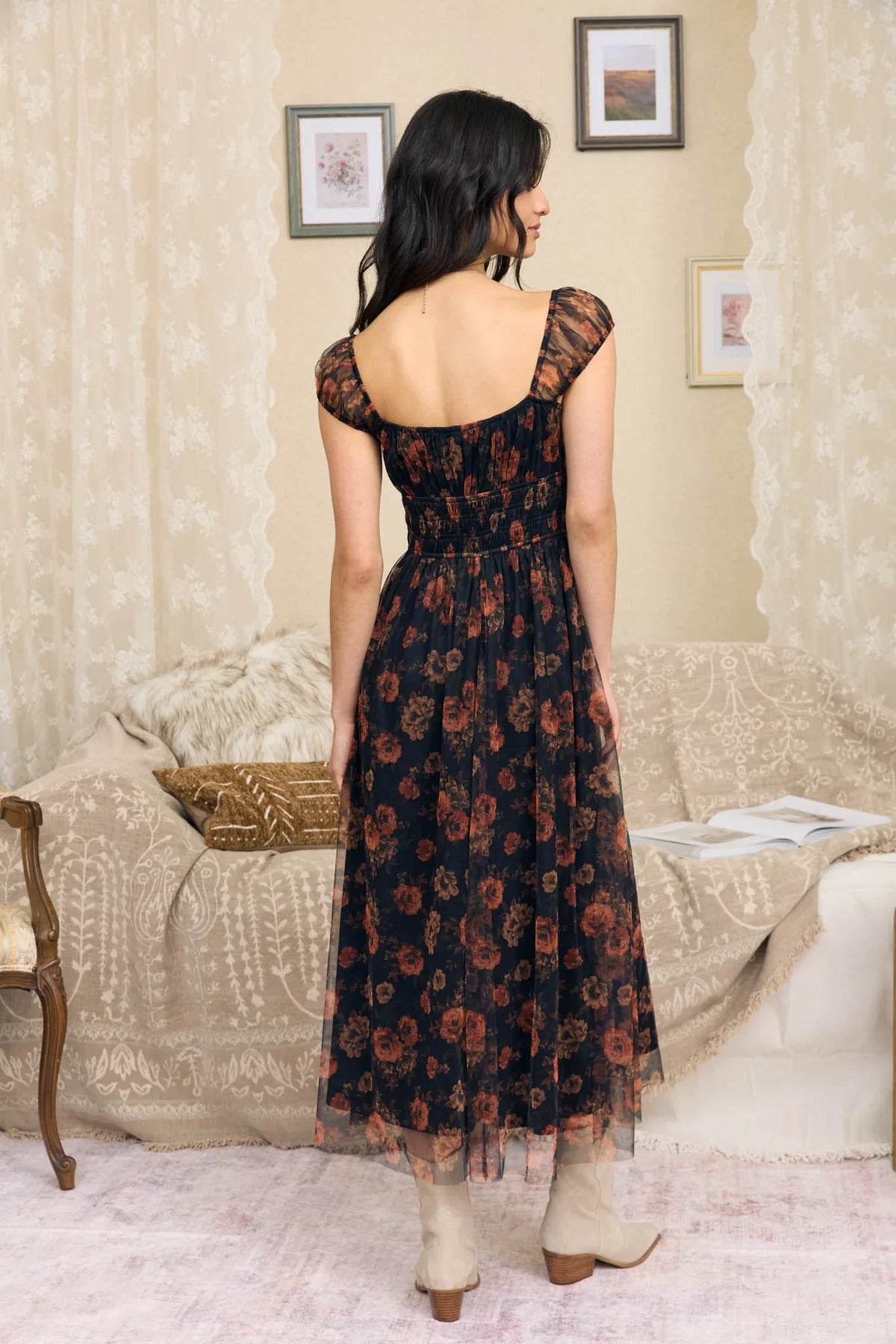 Floral Organza Corset Waist Dress