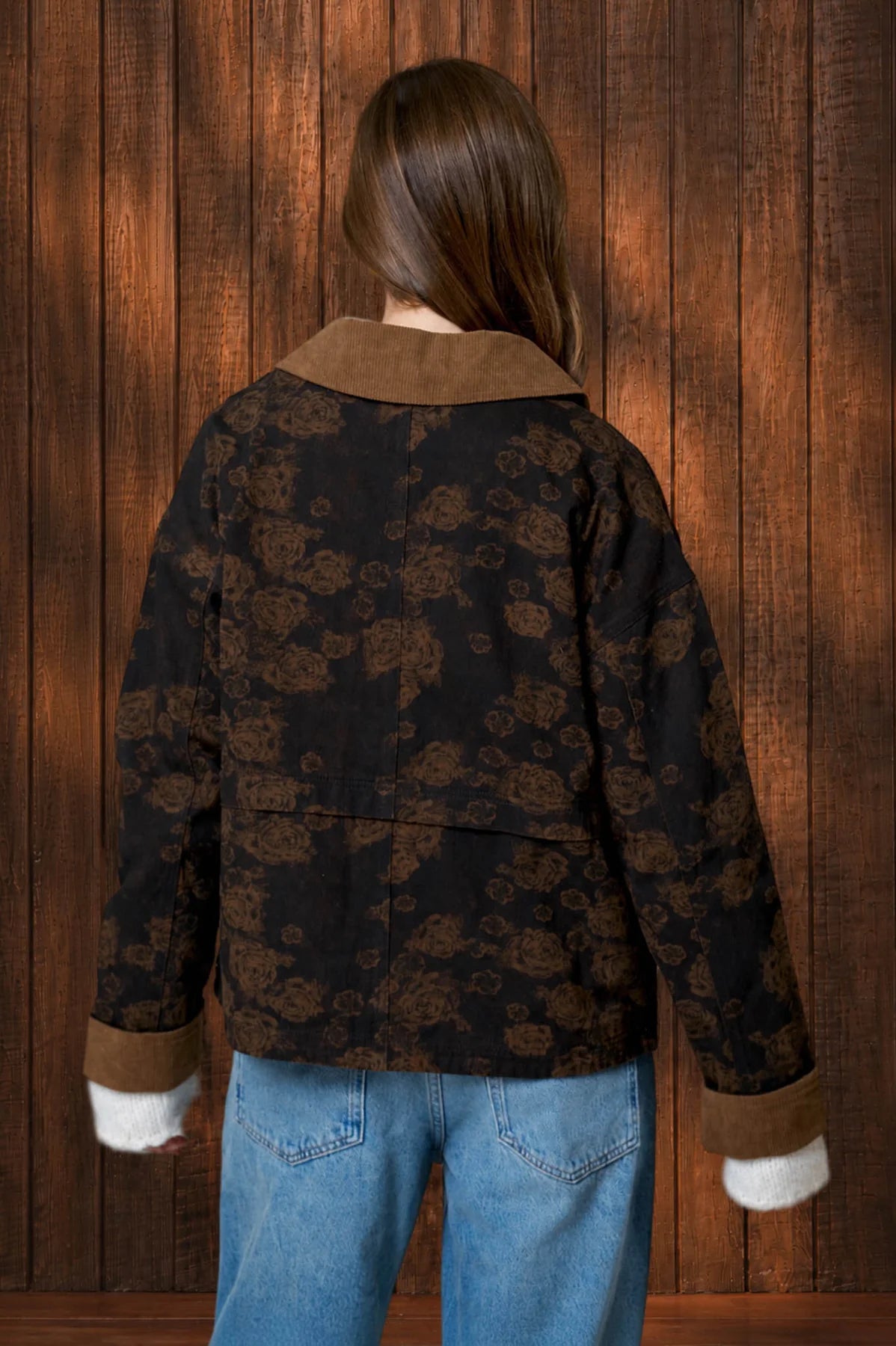 Floral Denim Cord Collar Jacket