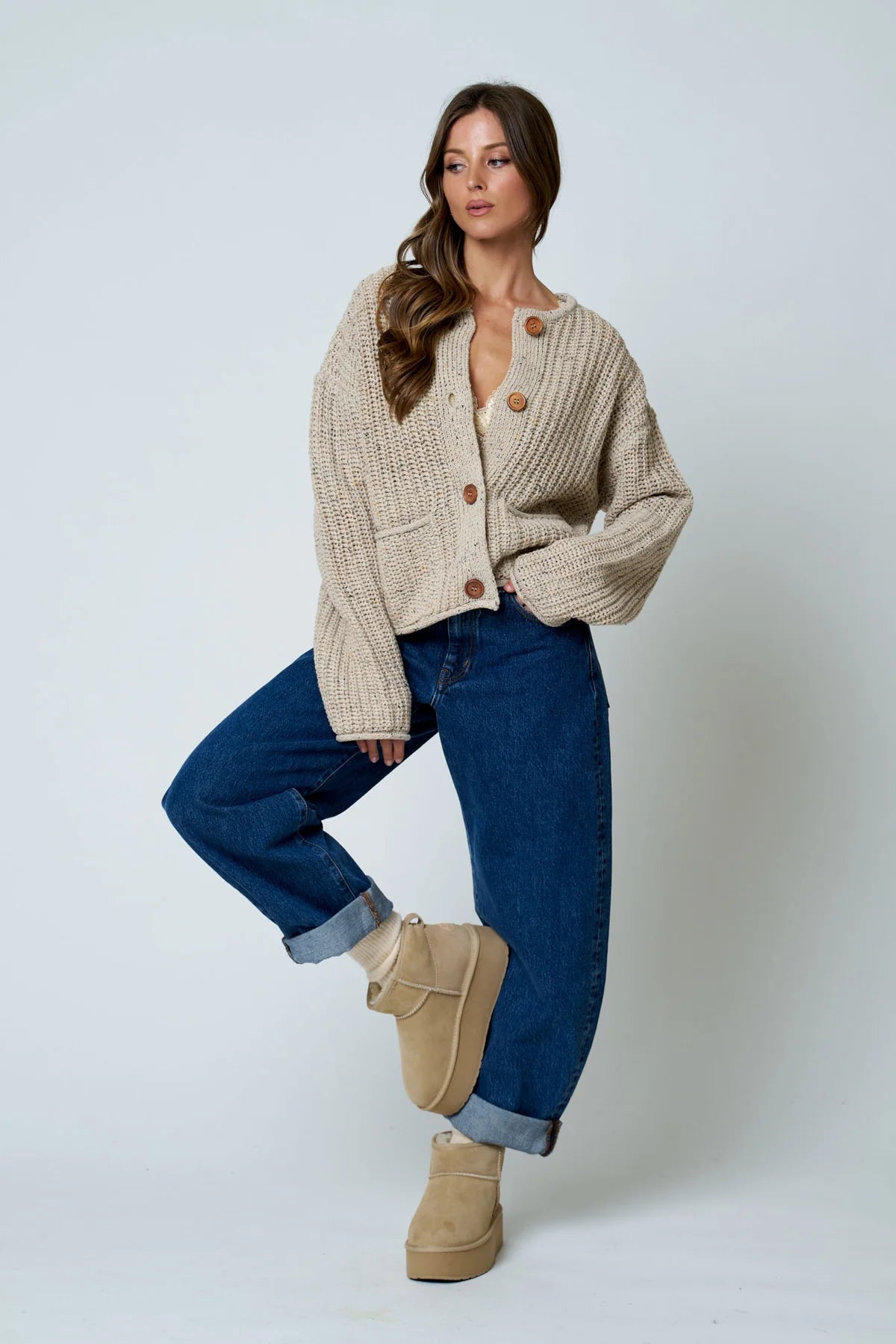 Chunky Knit Wood Button Cardi