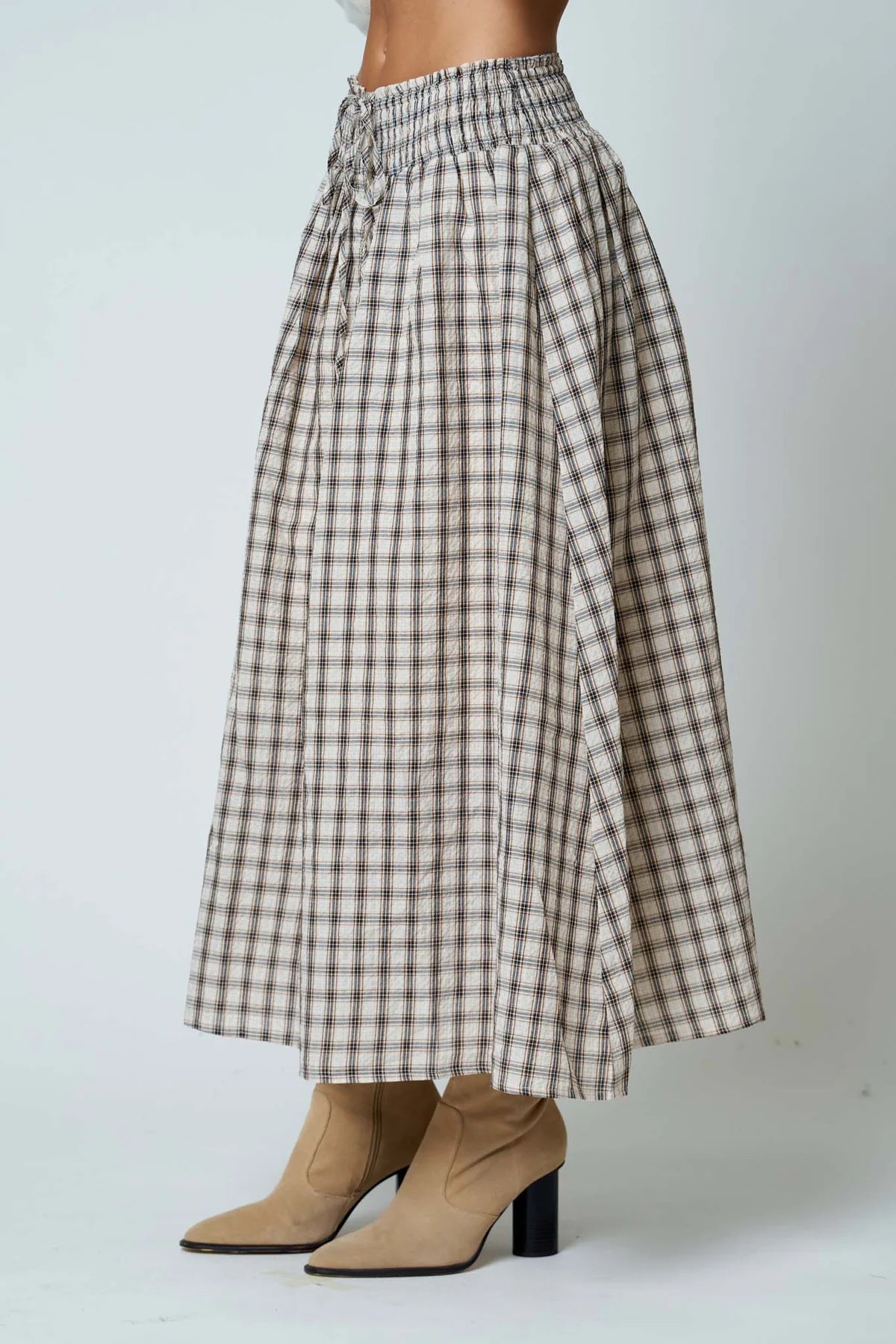 Plaid Mocked Waist Button Skirt