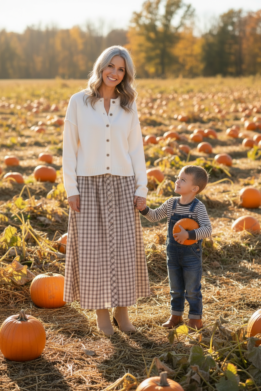 Plaid Smocked Waist Button Skirt