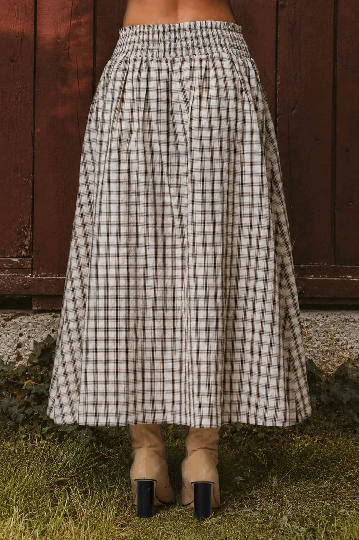 Plaid Mocked Waist Button Skirt