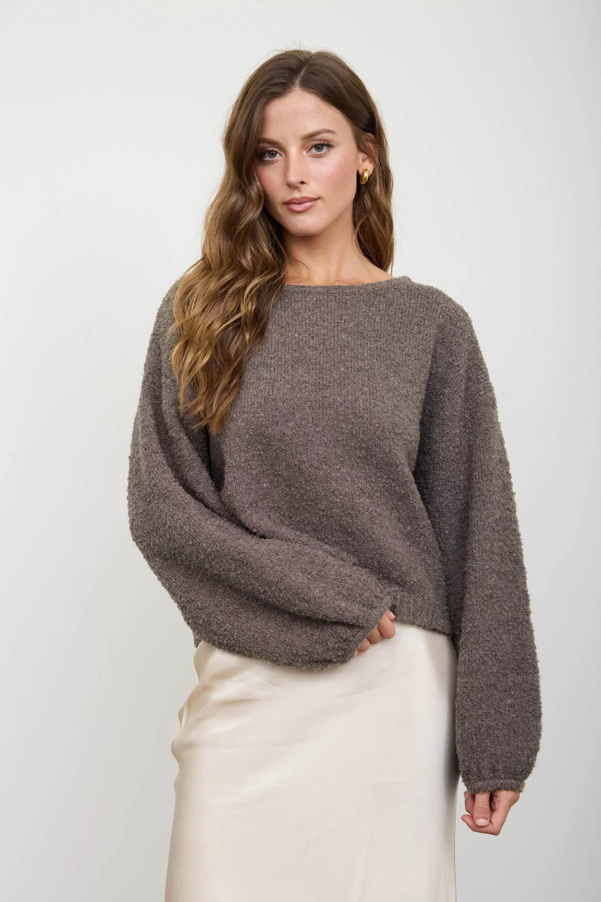 Mocha Balloon Sleeve Pullover Sweater