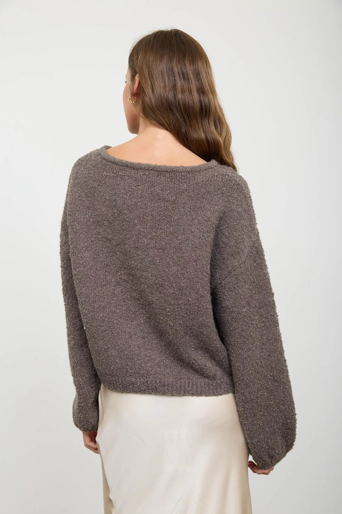 Mocha Balloon Sleeve Pullover Sweater