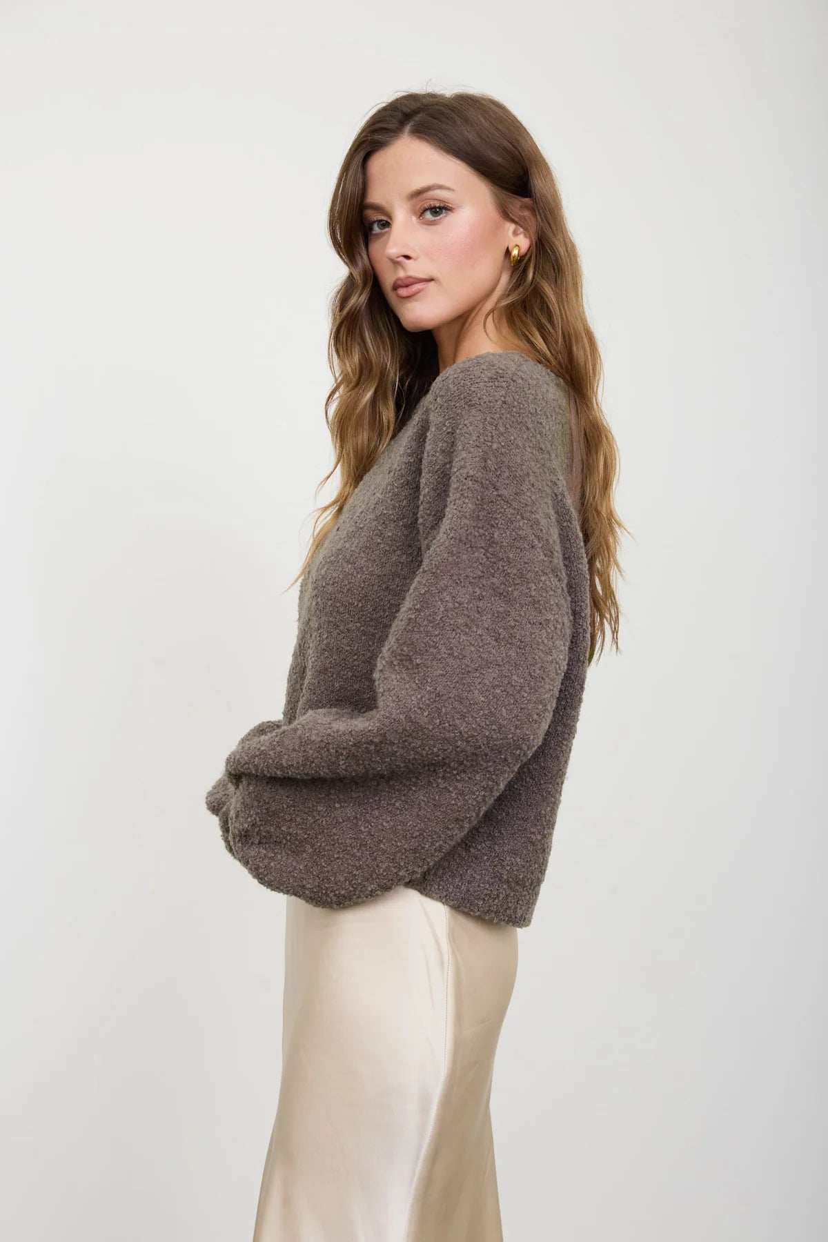 Mocha Balloon Sleeve Pullover Sweater