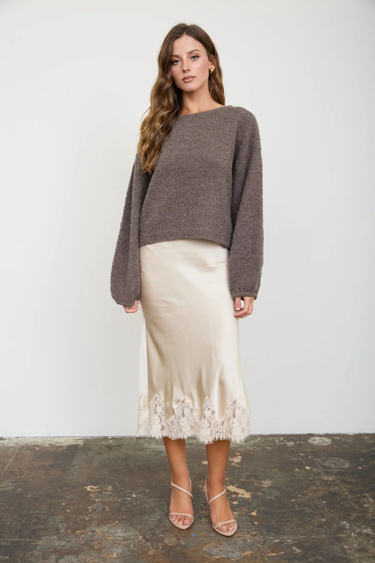 Mocha Balloon Sleeve Pullover Sweater