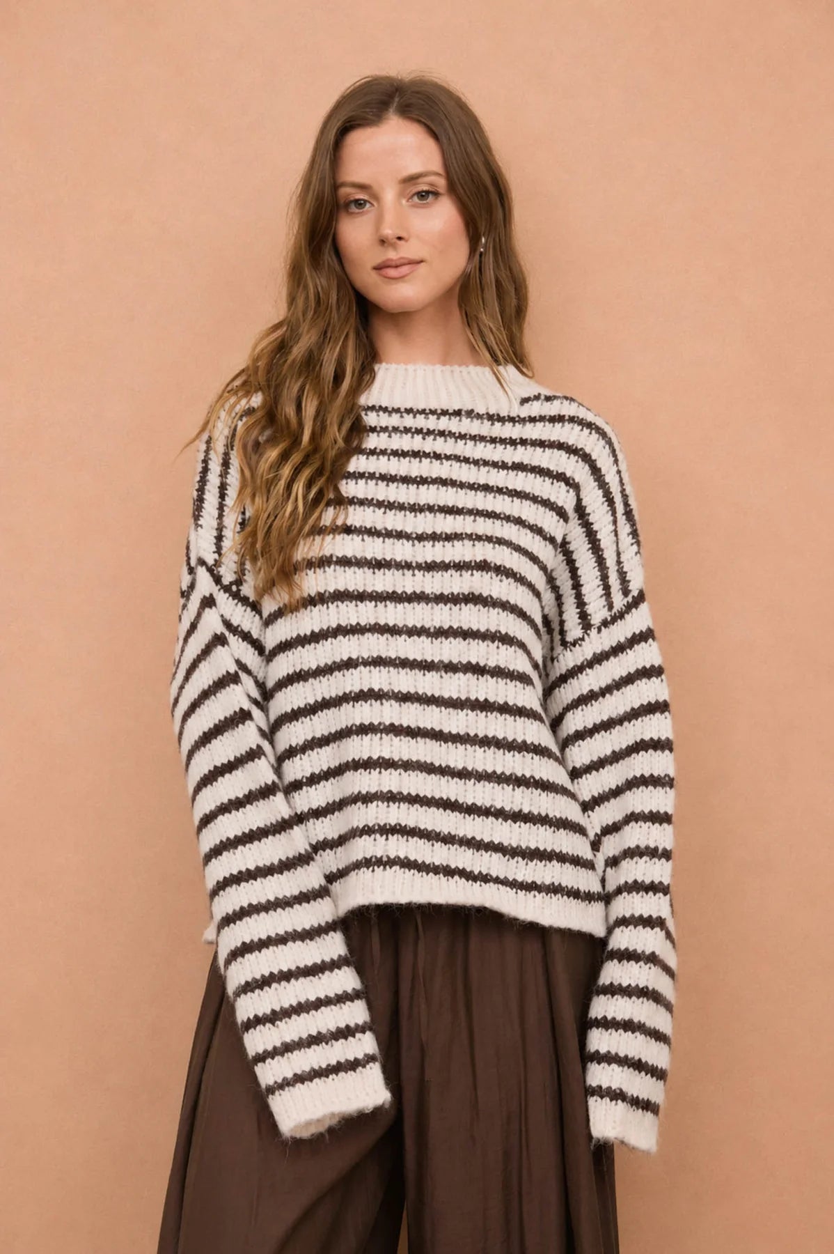 Stripe Mock Neck Chunky Sweater