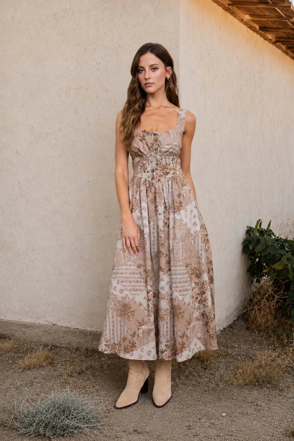 Dusty Blush Floral Corset Dress