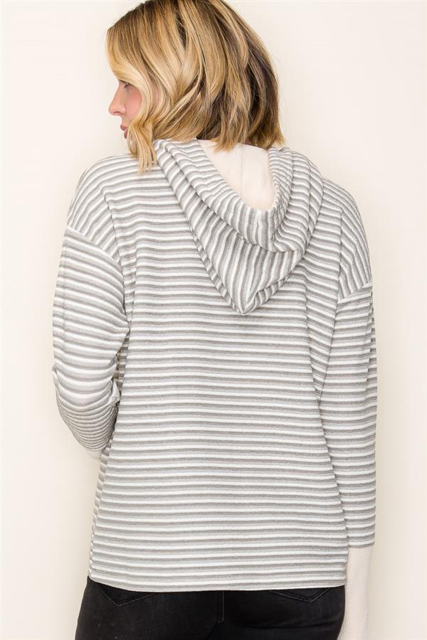 Olive Stripe Henley Hoodie