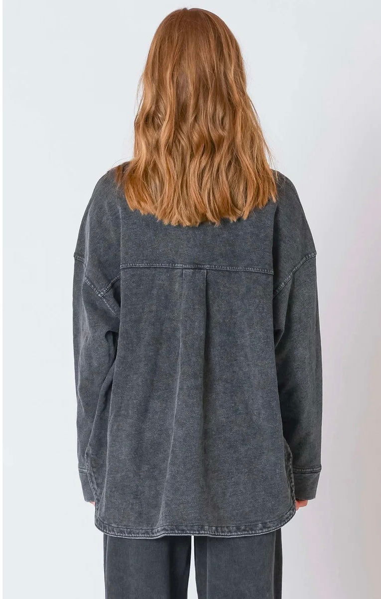 Washed Black Denim Terry Shacket