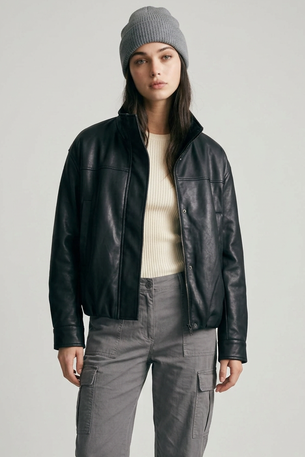 Vegan Leather Bomber Jacket