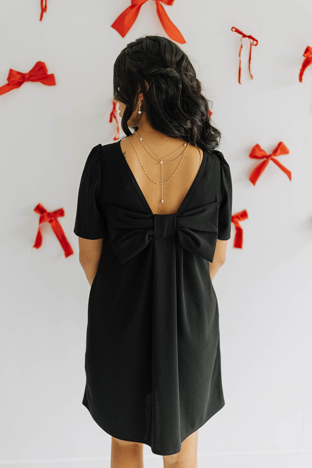 Black Bow Back Shift Dress