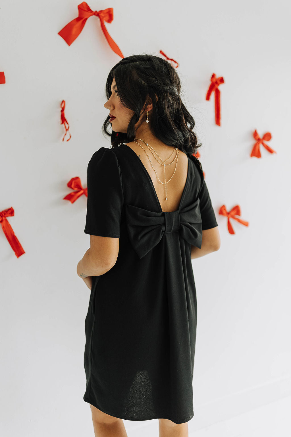 Black Bow Back Shift Dress