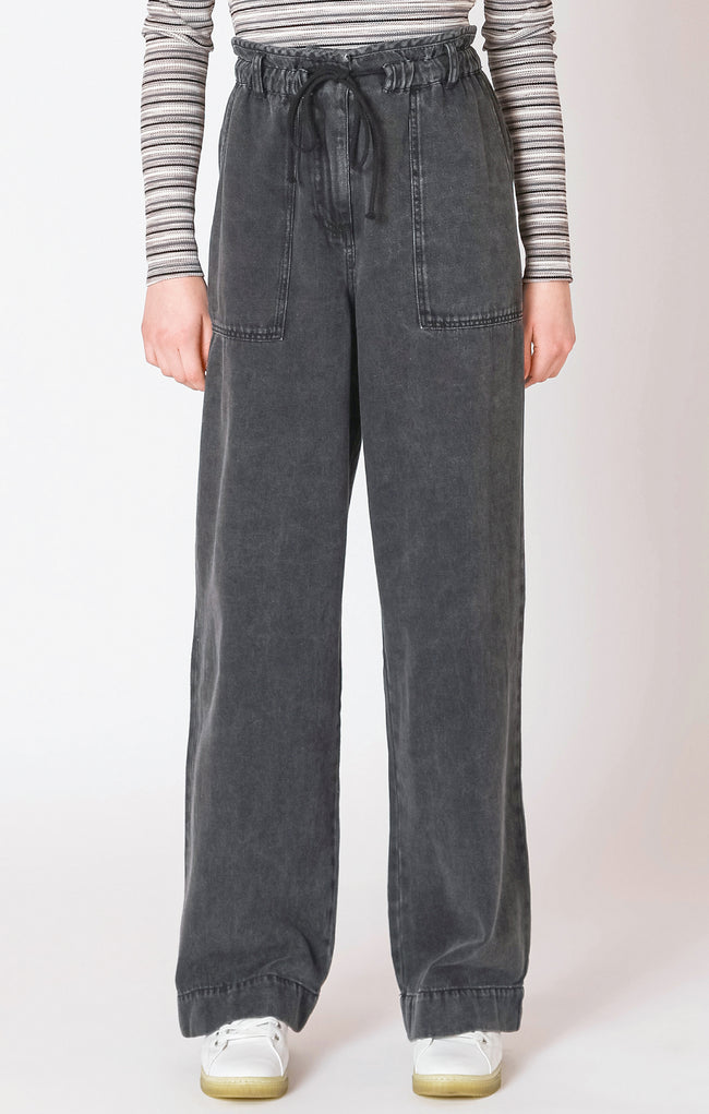 Black Stone Wash Tie Waist Denim