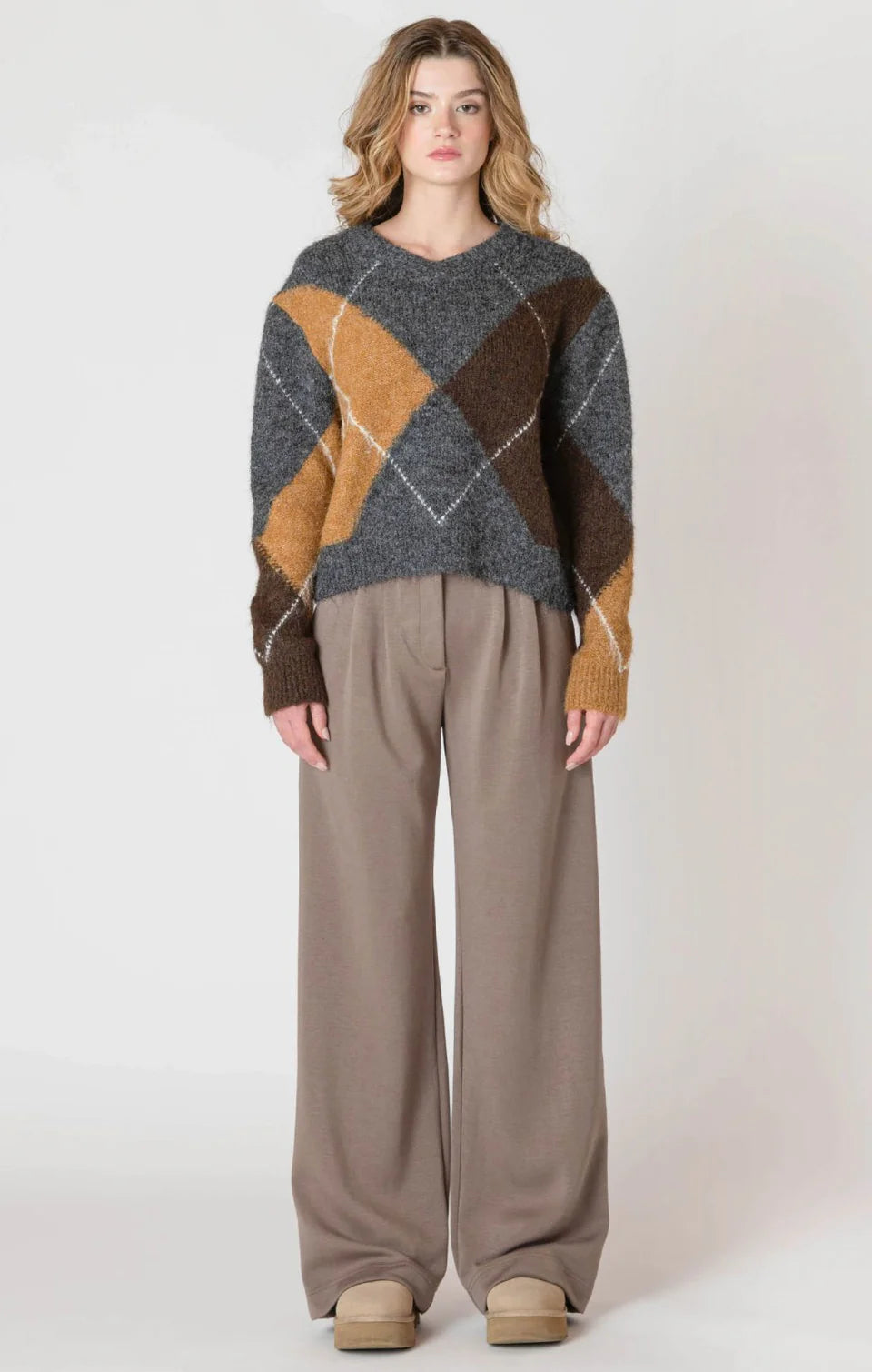 Charcoal V-Neck Argyle Sweater