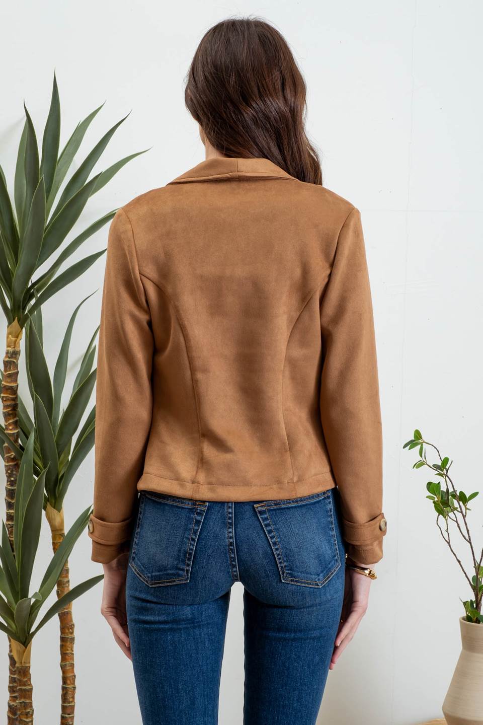 Cognac Micro Suede Moto Jacket