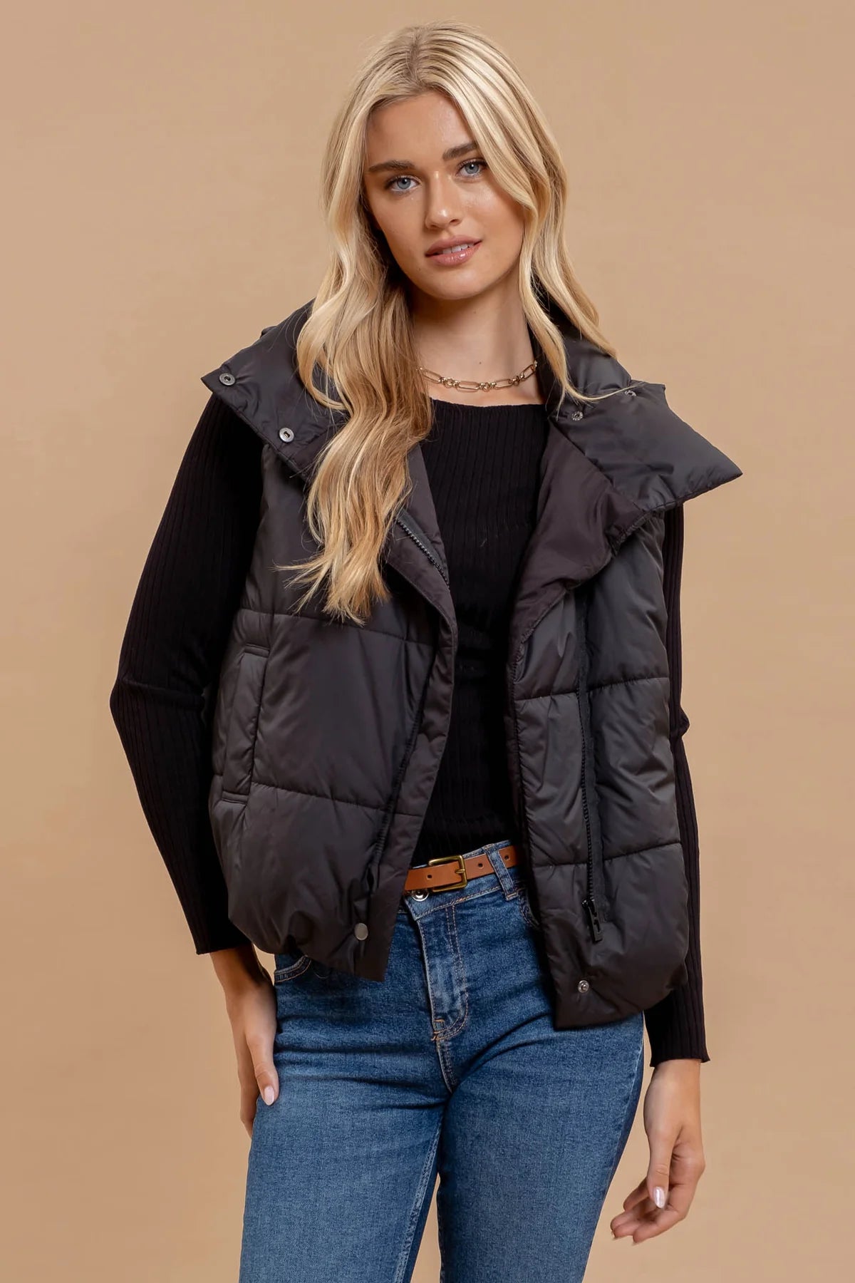 Asymmetric Zip Puffer Vest