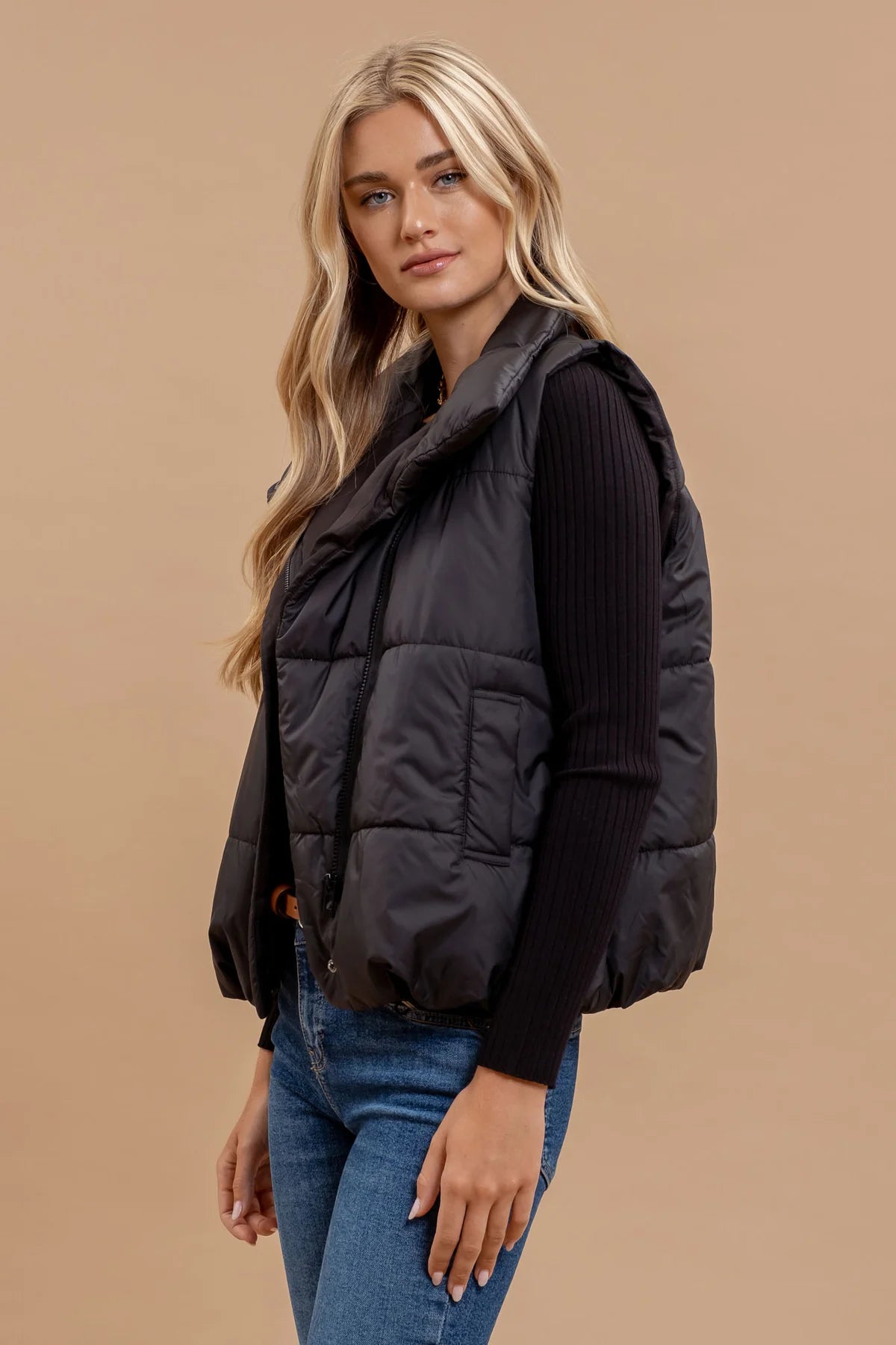 Asymmetric Zip Puffer Vest