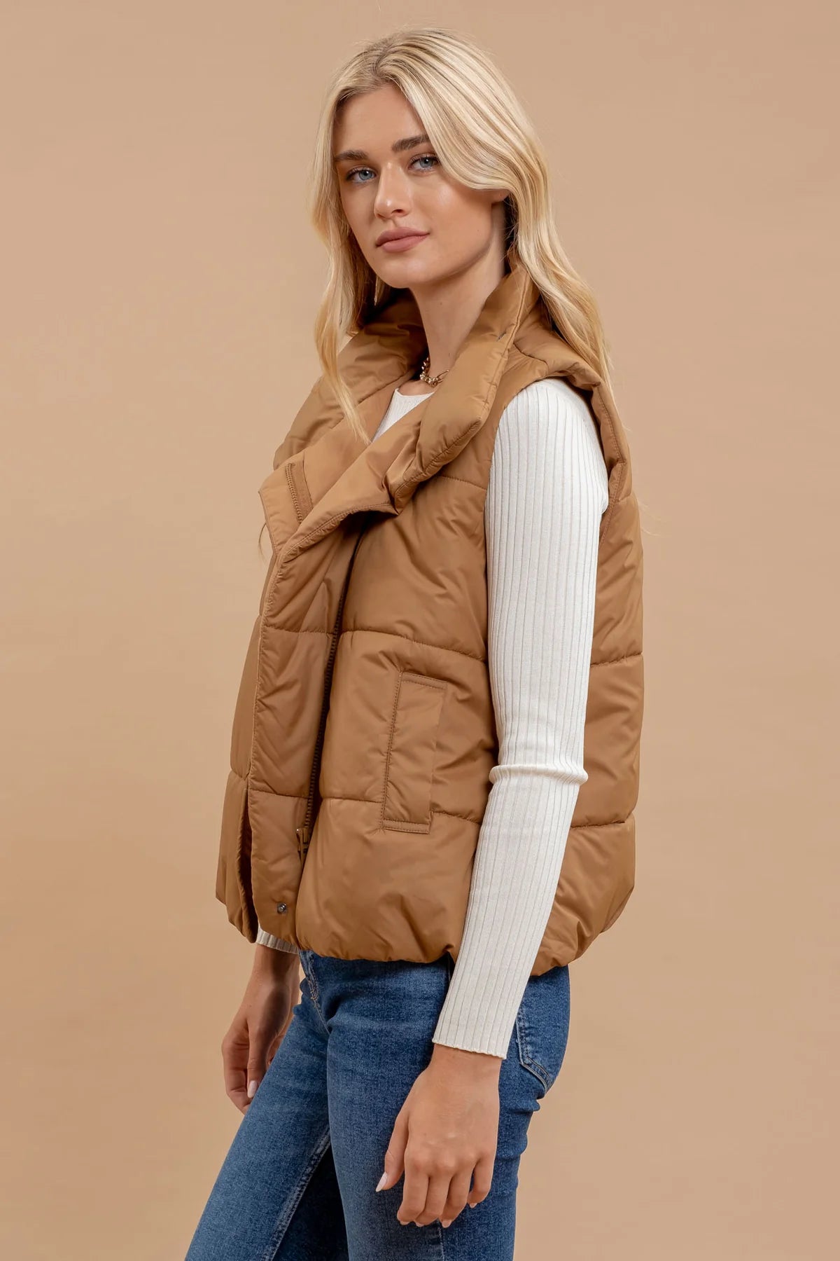 Asymmetric Zip Puffer Vest